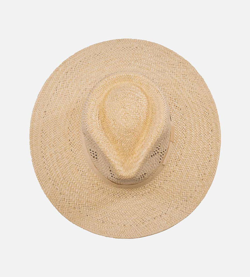 top view of wide brim straw garden hat