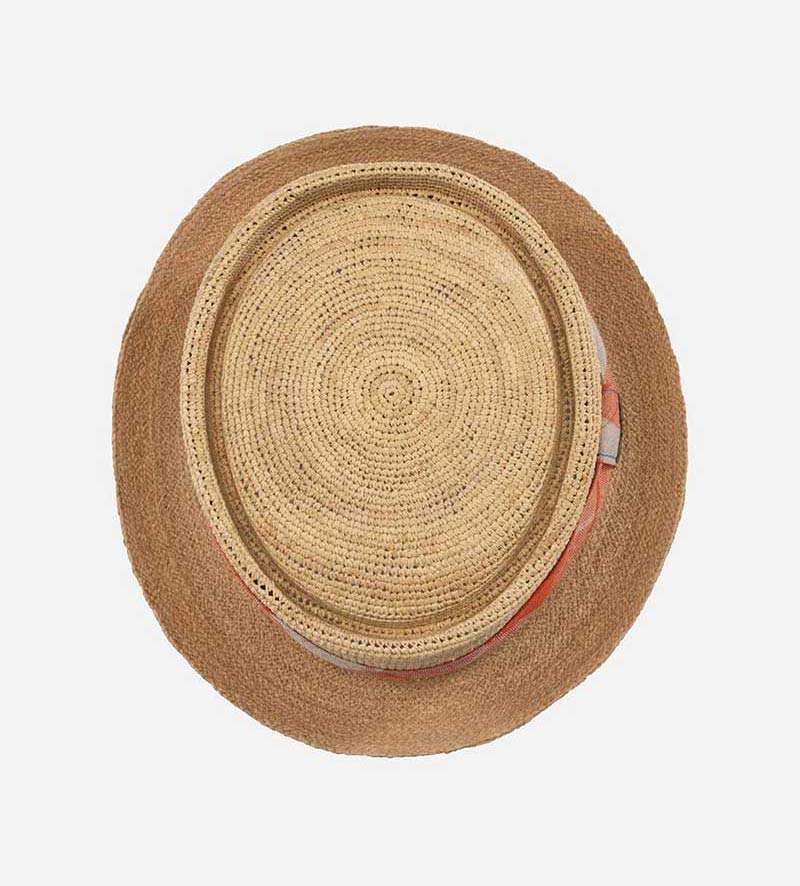 top view of cute straw porkpie hat