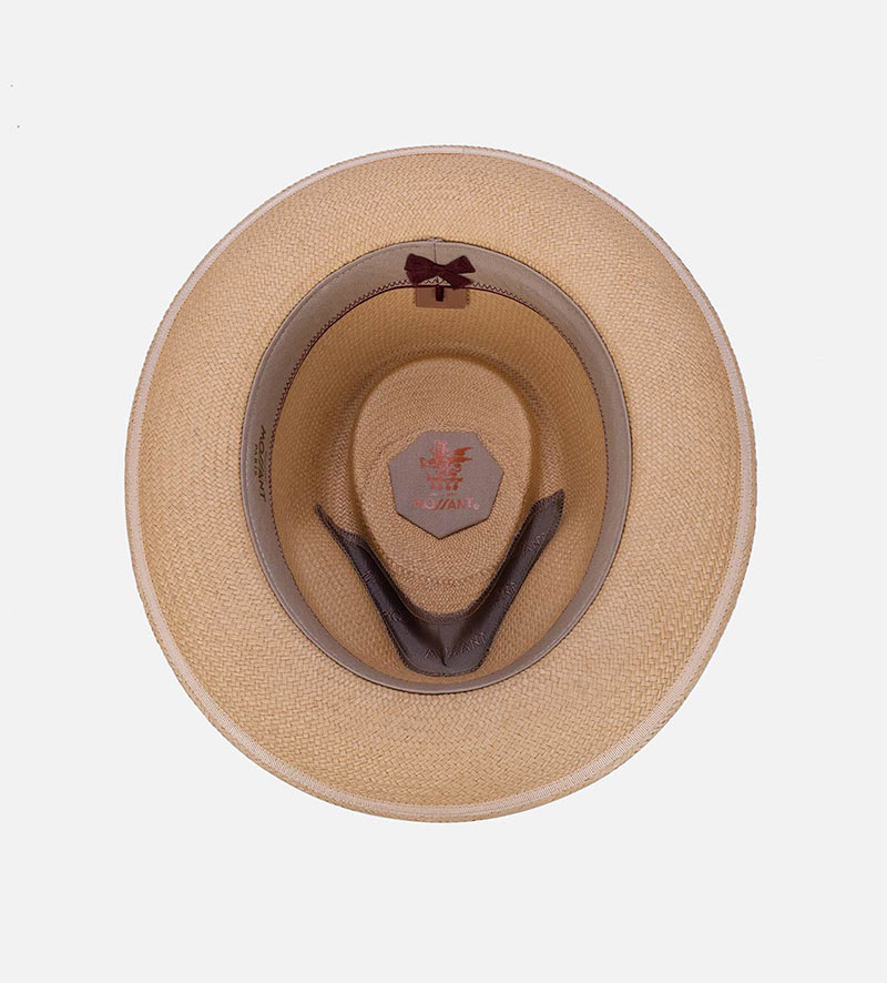 inside view of curled brim straw beach hat