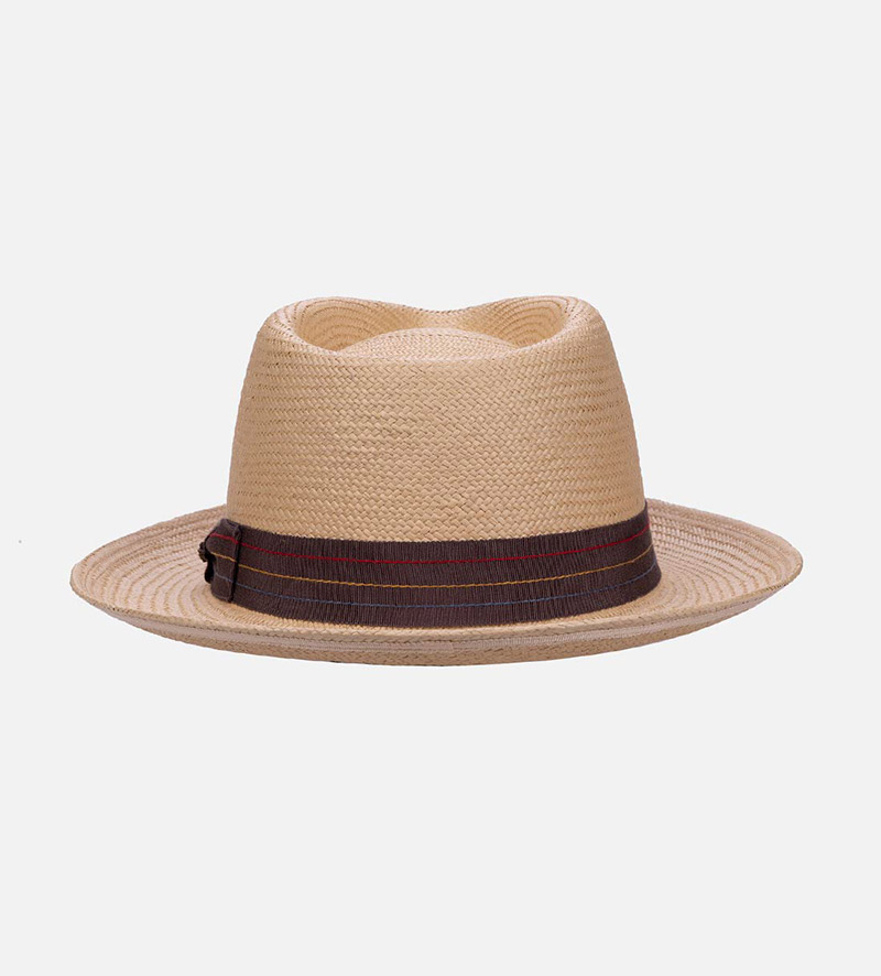 back view of curled brim straw beach hat