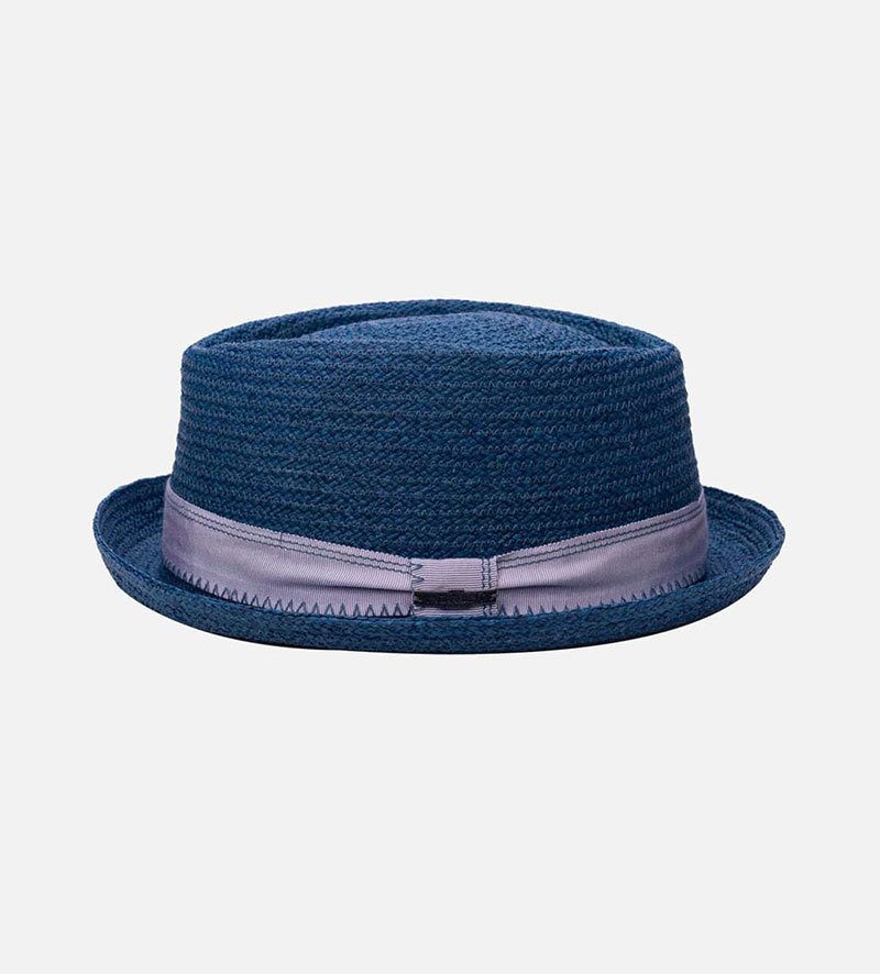 side view of blue straw hat