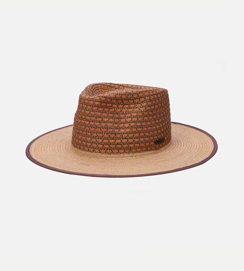 FERNAND Raffia Hemp PP Outdoor Sun Fedora Hat Wide Brim Orange & Natural