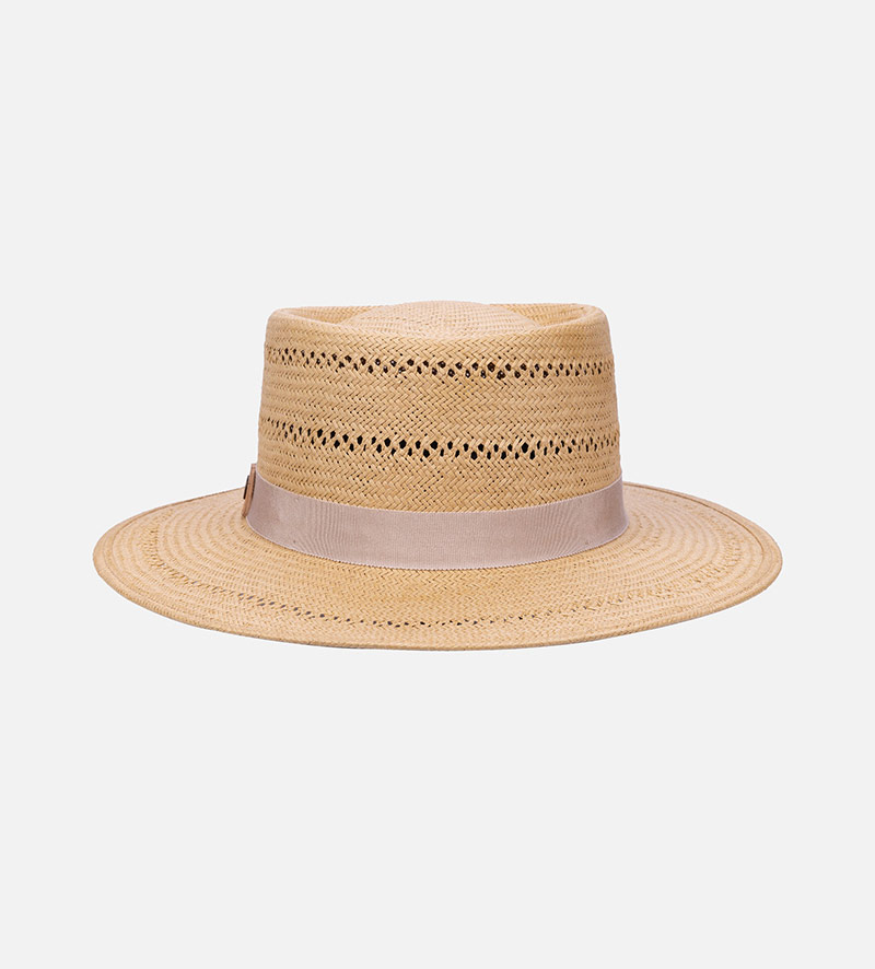 front view of flat brim straw hat