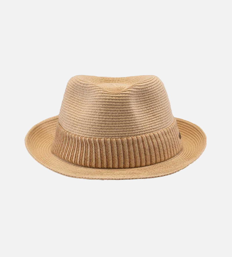 front view of mens straw trilby hat