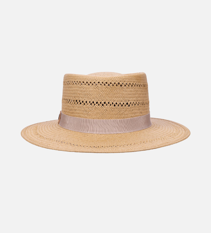 back view of flat brim straw hat