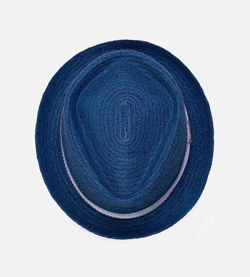 top view of blue straw hat
