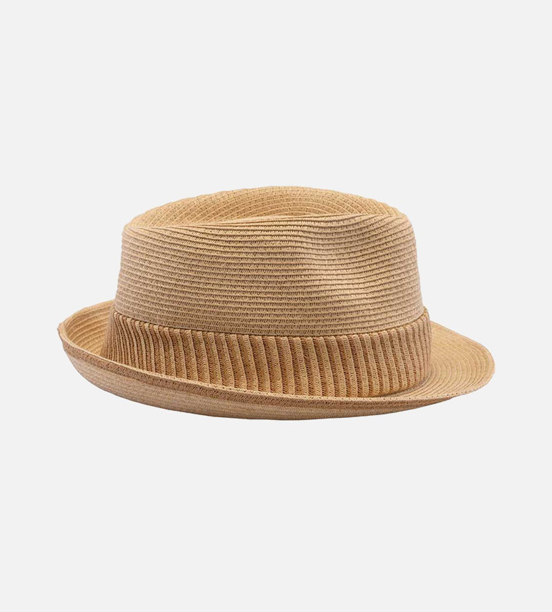 side view of mens straw trilby hat
