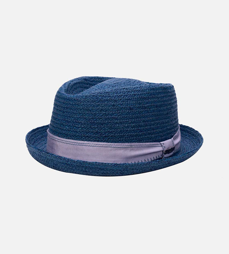 back view of blue straw hat