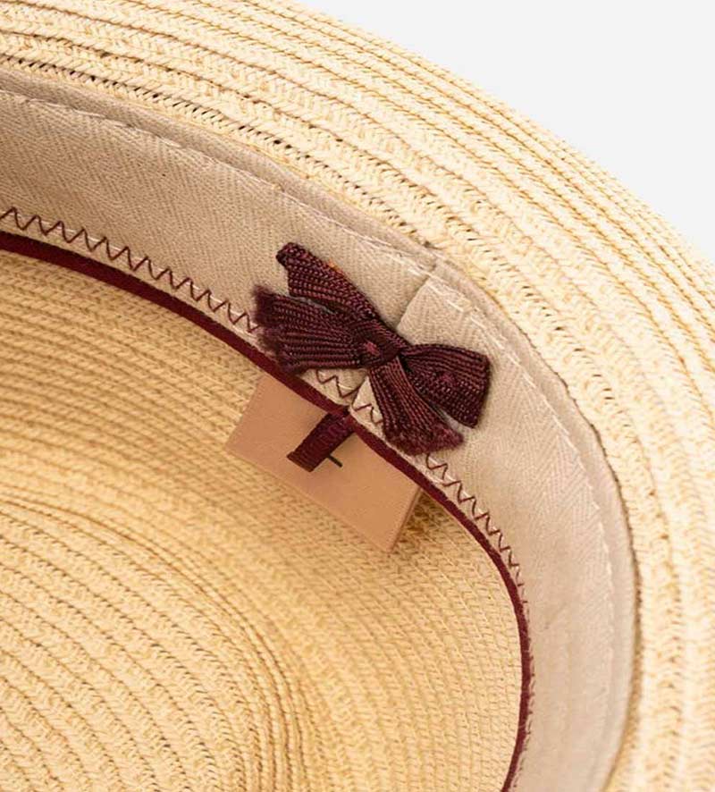 hatband detail of mens straw trilby hat