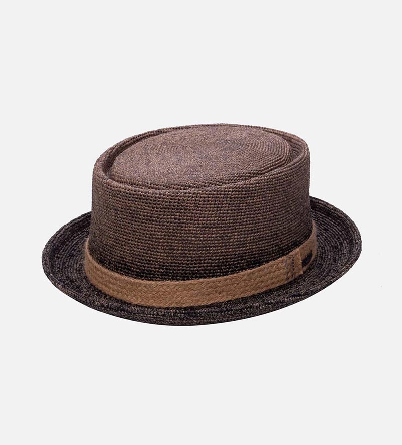 ERIC Raffia Straw Pork Pie Hat Short Brim Dimgray Gradient