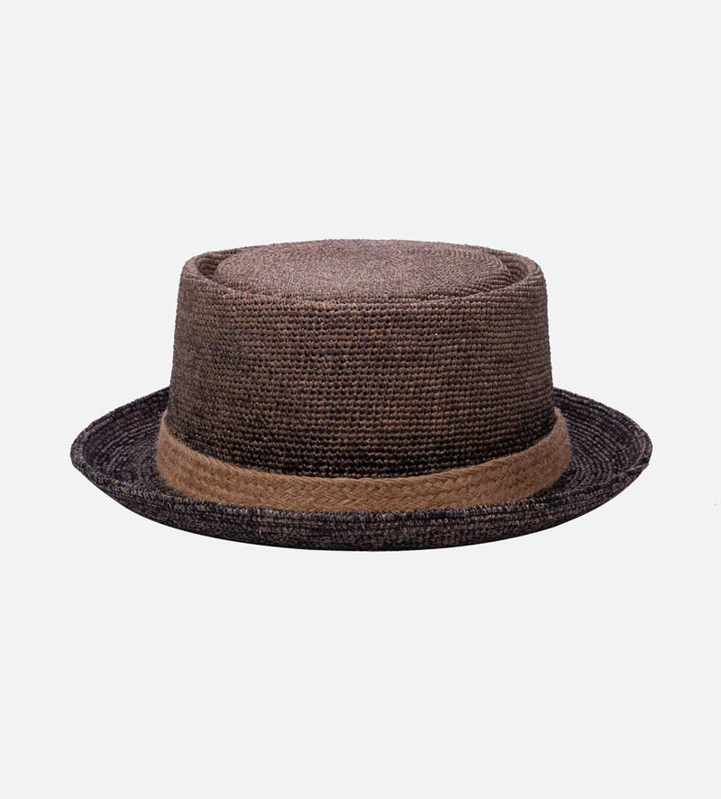 ERIC Raffia Straw Pork Pie Hat Short Brim Dimgray Gradient