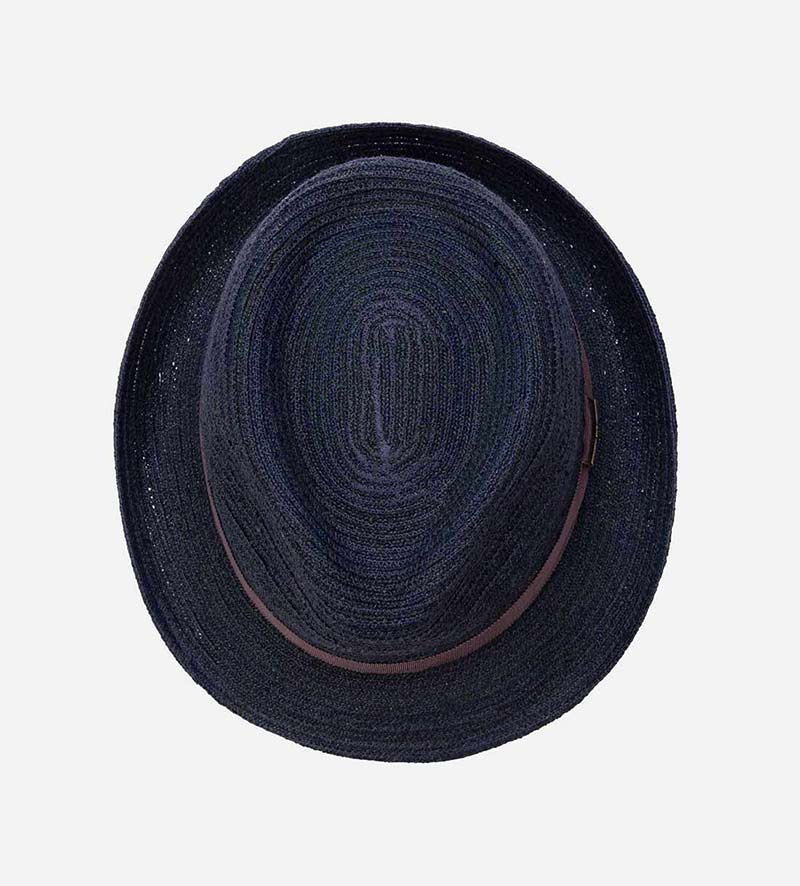top view of mens straw trilby hat