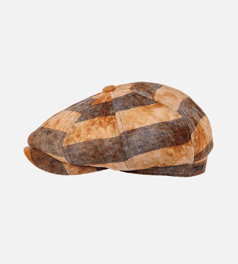 side view of plaid newsboy cap