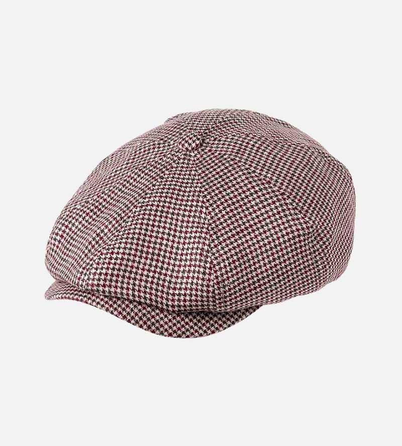 oblique view of linen newsboy cap