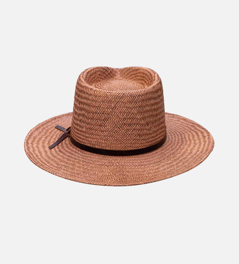 oblique view of mens summer straw hat