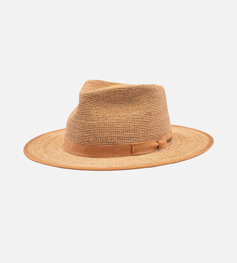oblique view of mens straw beach hat