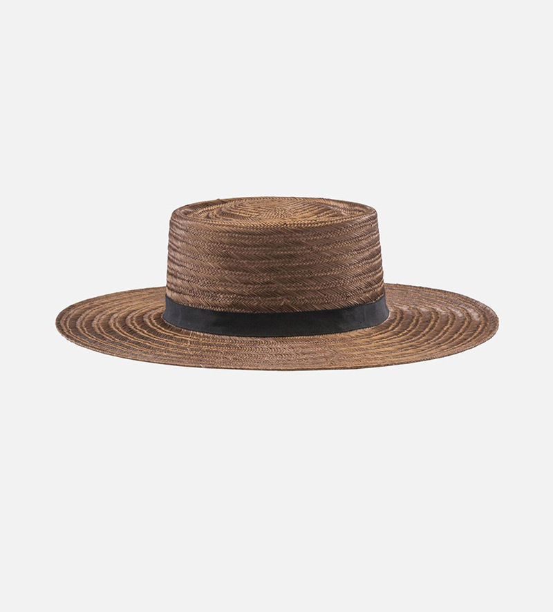 back view of large brim straw hat