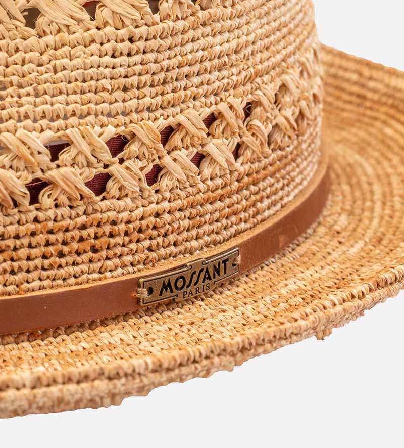 hatband detail view of vented straw hat