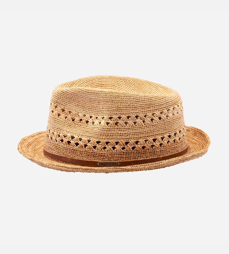 side view of vented straw hat