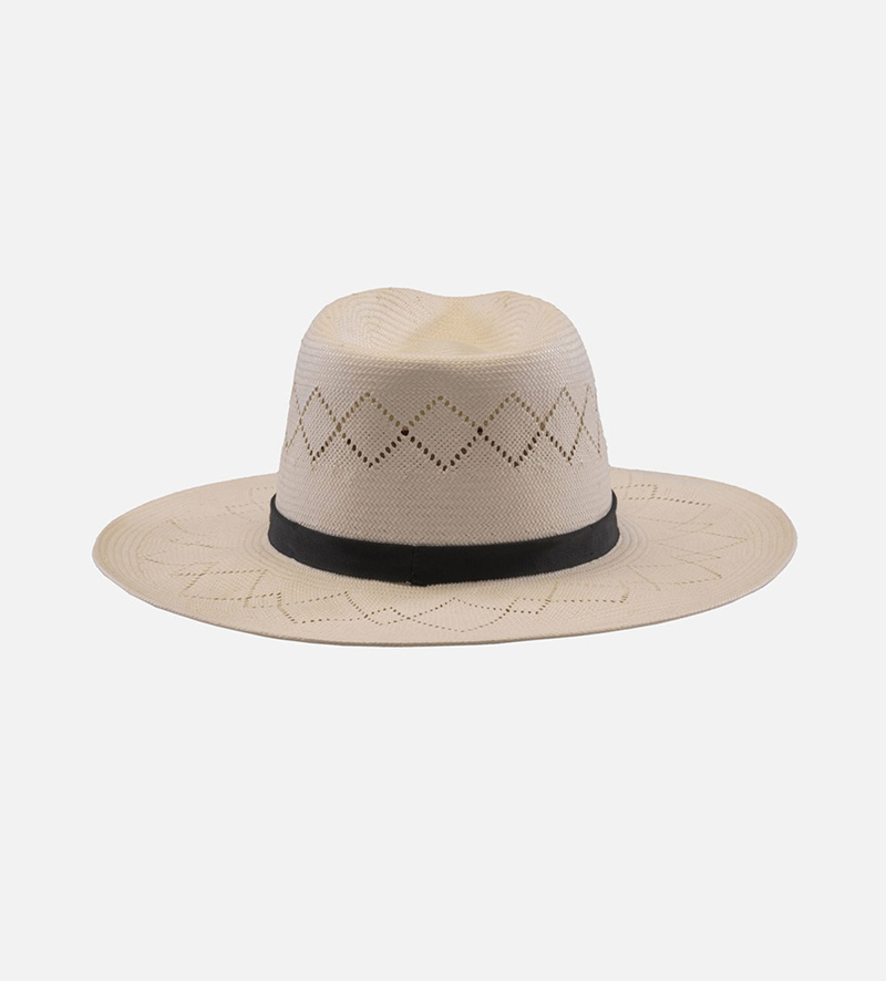 back view of  mens white straw hat