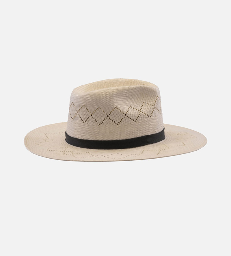 side view of  mens white straw hat