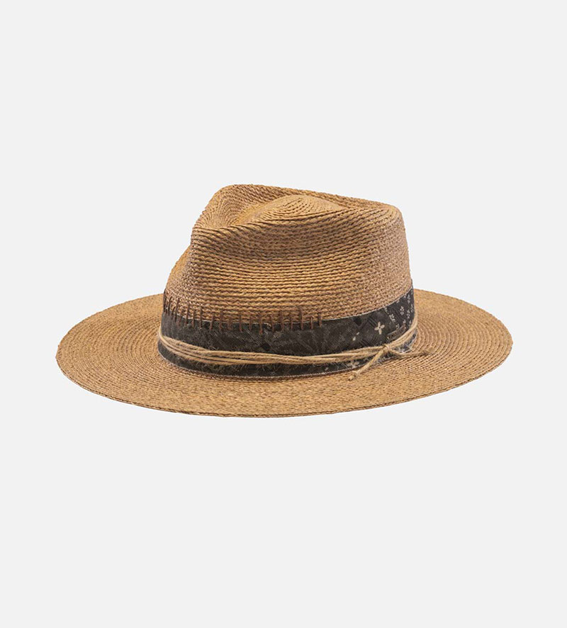 NAPHTALI Raffia Straw Fedora Medium Brim Tan