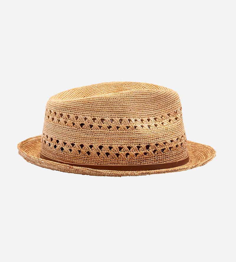 side view of vented straw hat