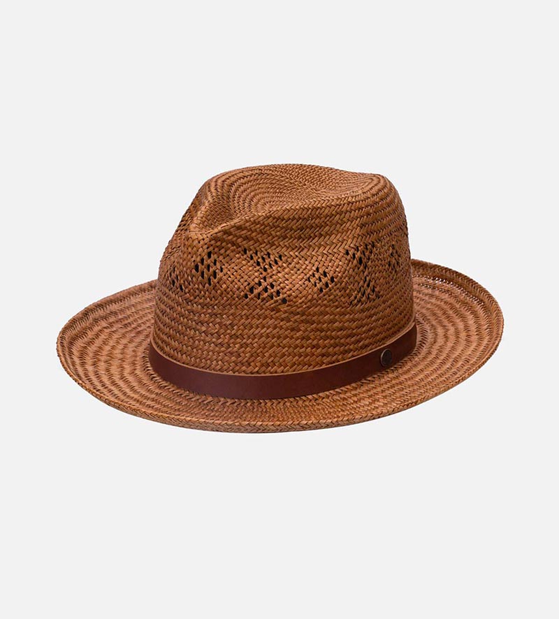oblique view of mens straw gardening hat
