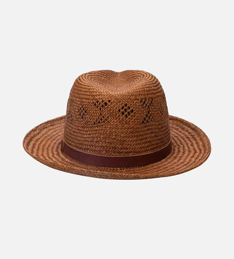 oblique view of mens straw gardening hat