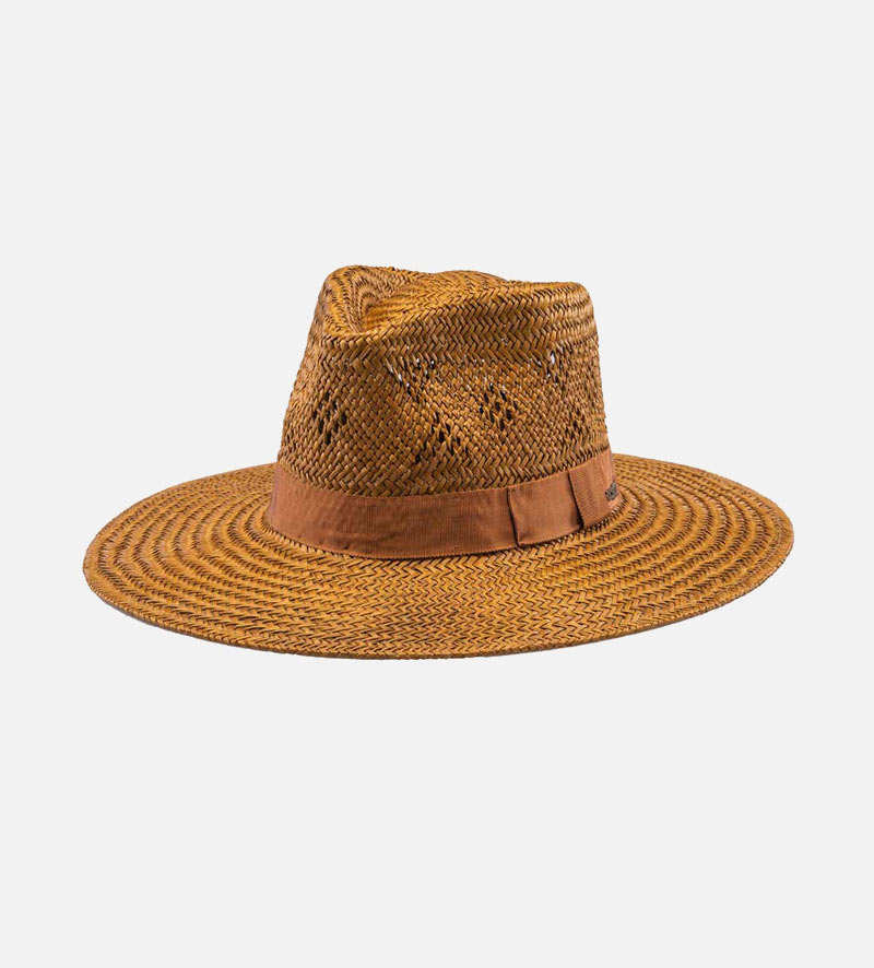 LA ROCHELLE Palm Fiber Fedora Large Brim Mens Straw Sun Hat Saddlebrown