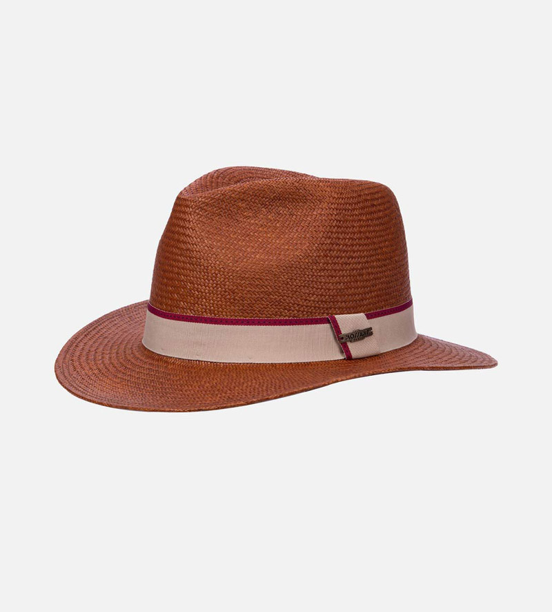 oblique view of mens straw panama hat