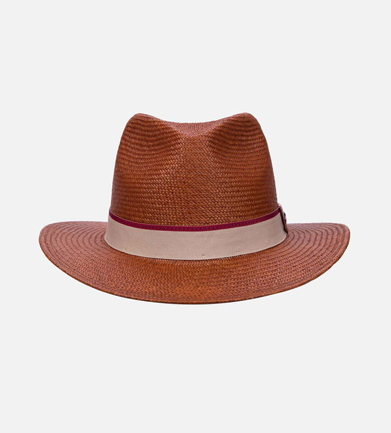 KITE Panama Mens Straw Panama Hat Medium Brim Darkred