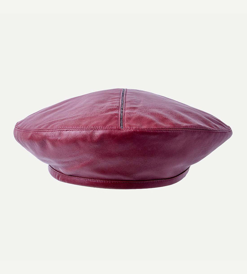 front view of womens maroon beret
