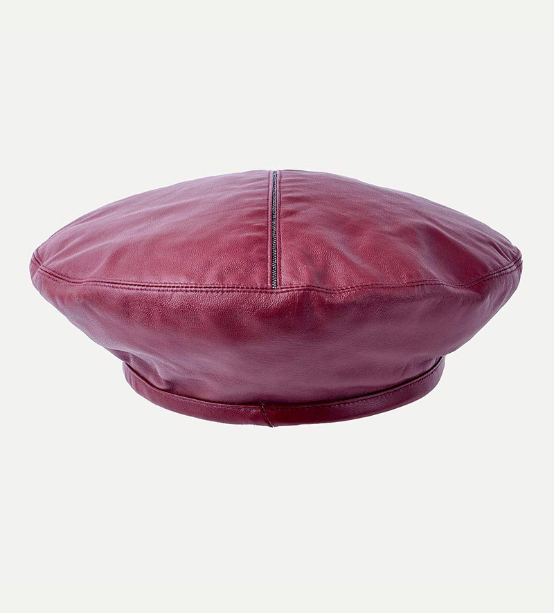 back view of womens maroon beret