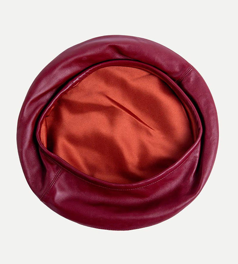 inside view of womens maroon beret