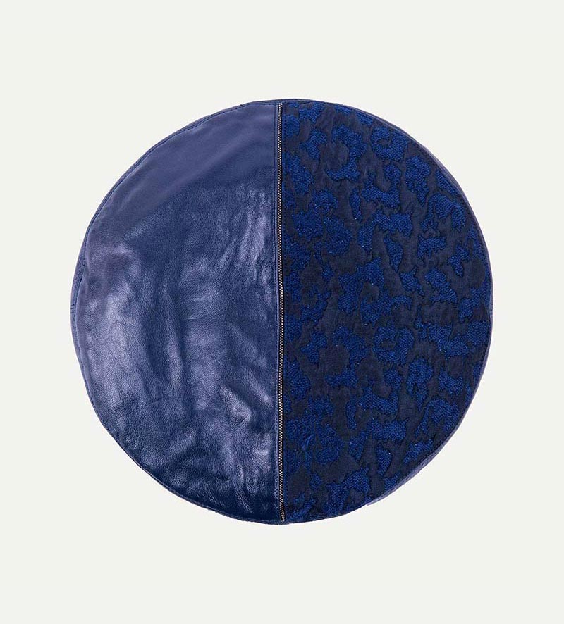 top view of womens blue leather beret
