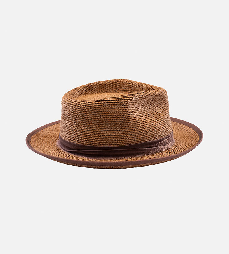 side view of straw fedora hat