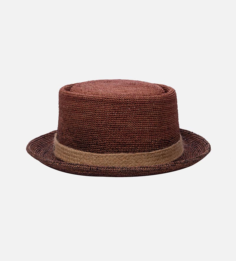 front view of straw pork pie hat