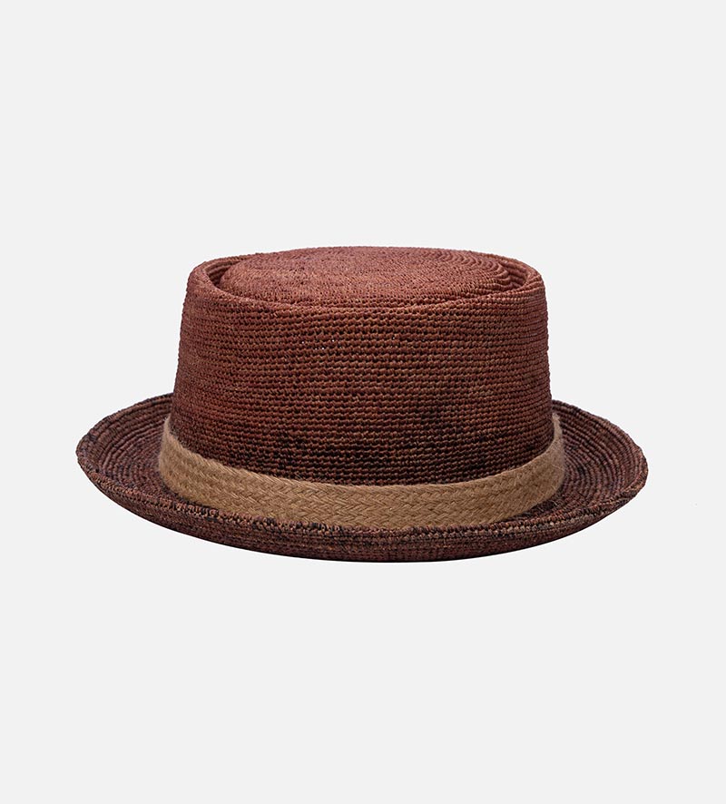 back view of straw pork pie hat