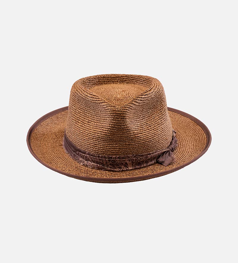 CANDOR Raffia Straw Fedora Widebrim Saddlebrown