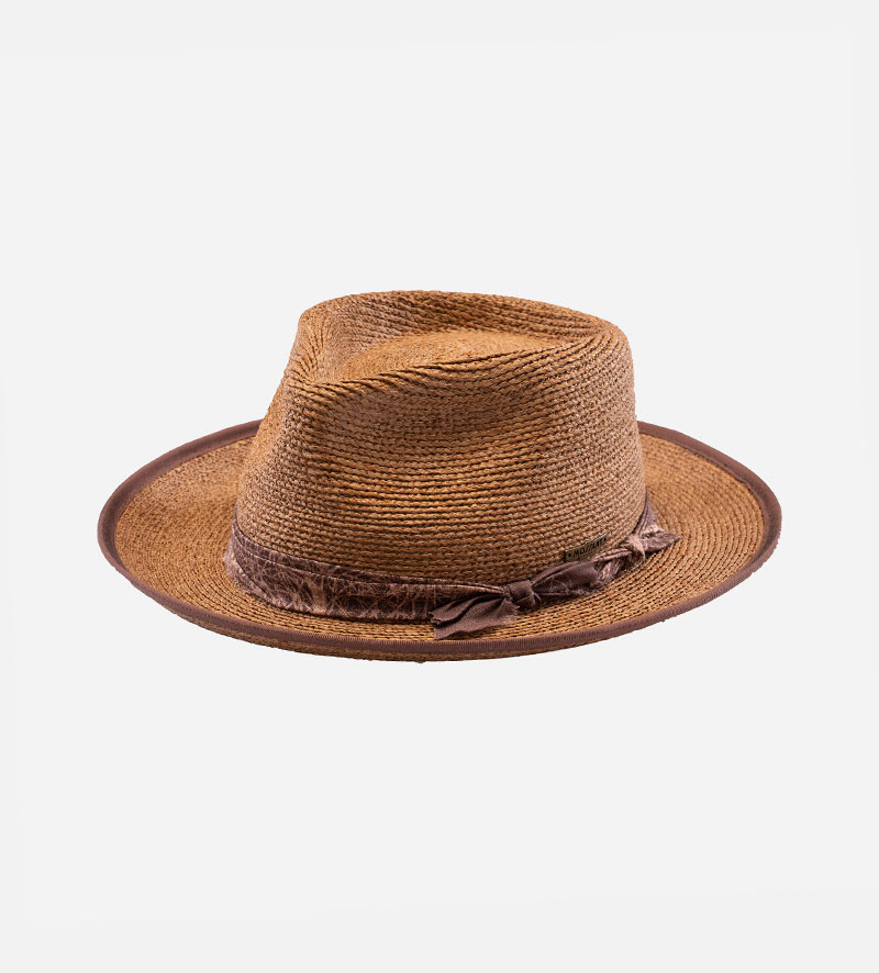 oblique view of straw fedora hat