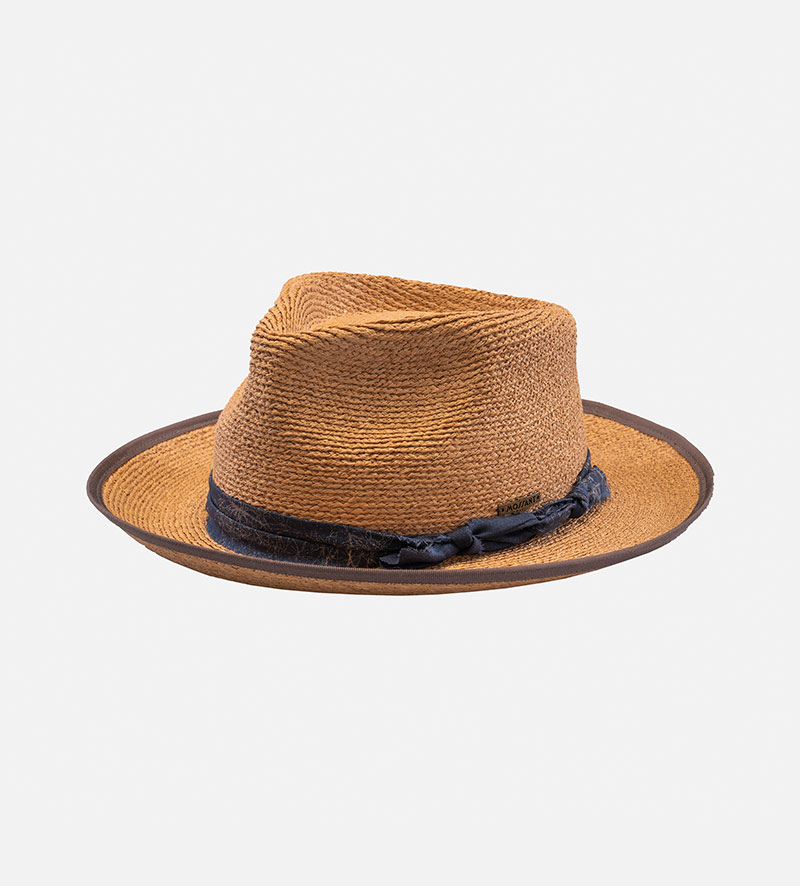 CANDOR Raffia Straw Fedora Widebrim Tan