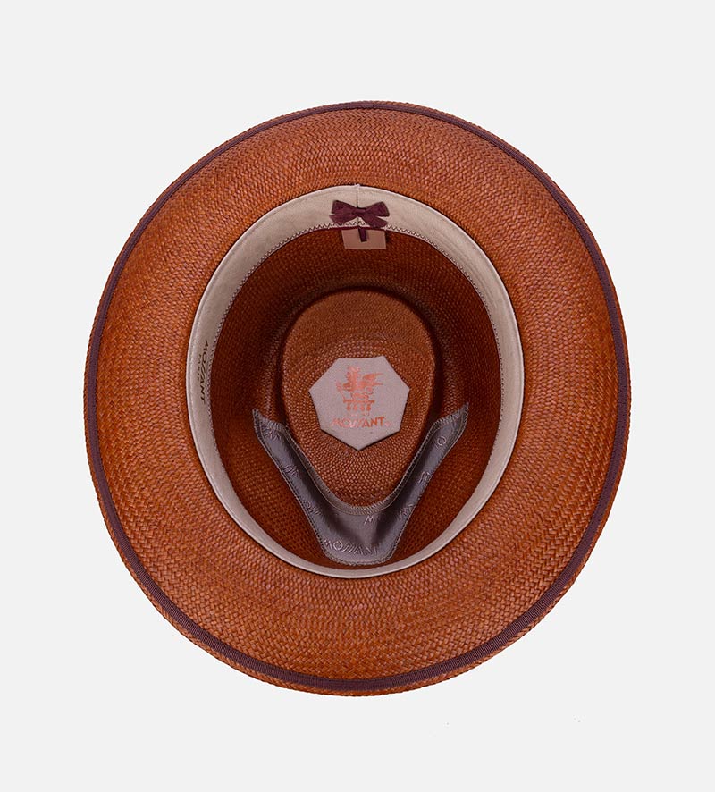 inside view of curled brim straw hat