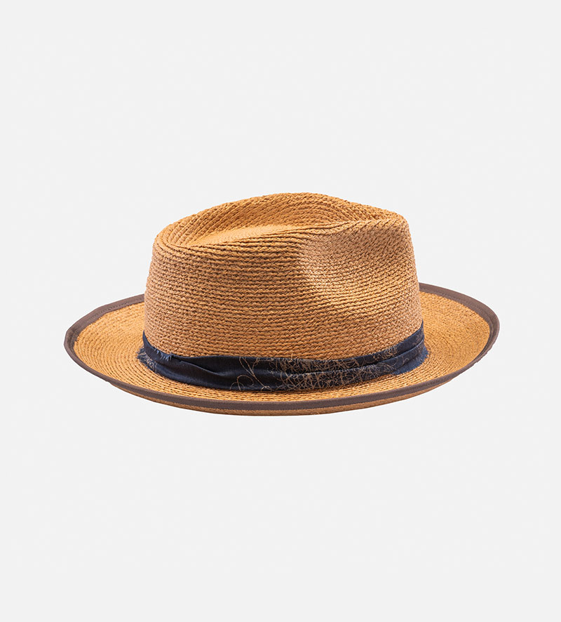 side view of straw fedora hat