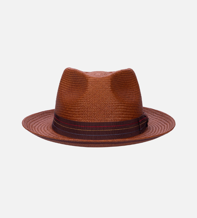 front view of curled brim straw hat