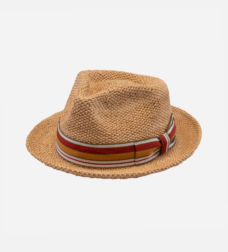 oblique view of raffia straw hat