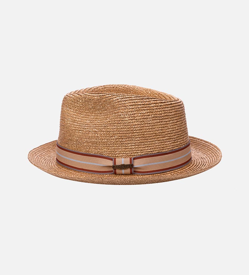 side view of straw fedora hat