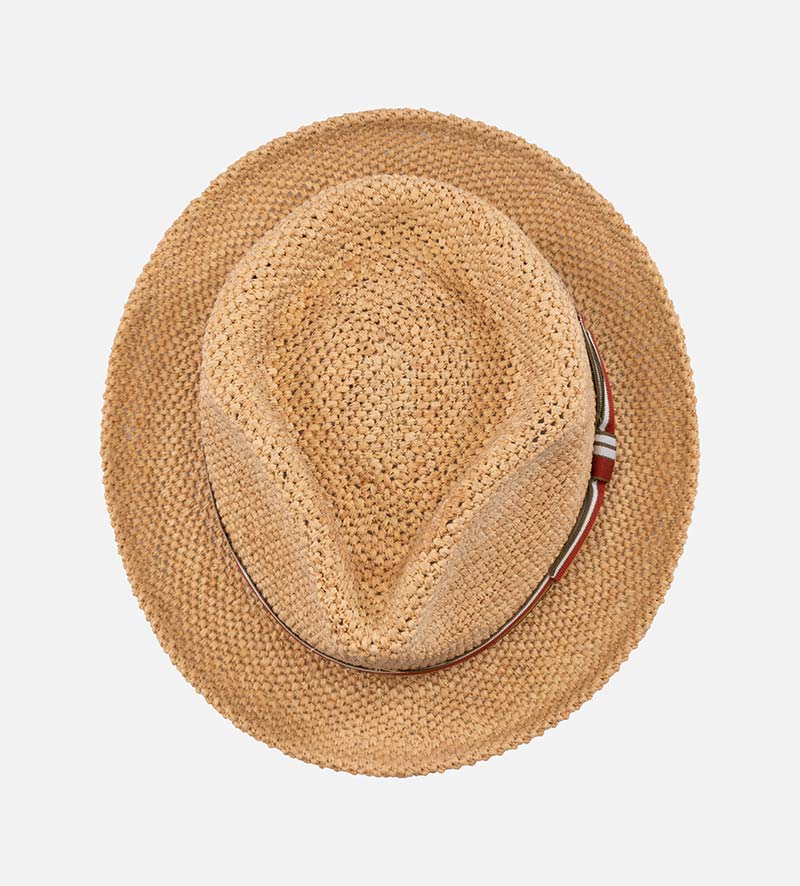 top view of raffia straw hat