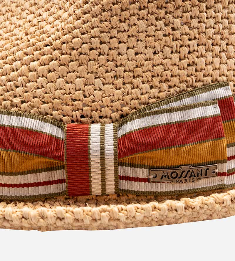 hatband detail of raffia straw hat