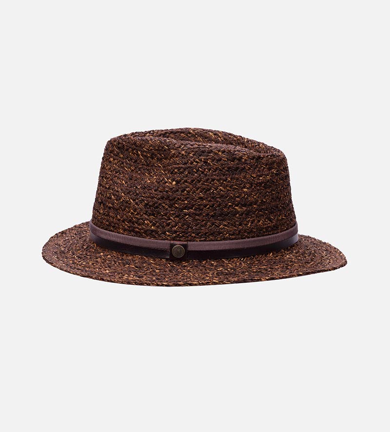 side view of straw fedora hat